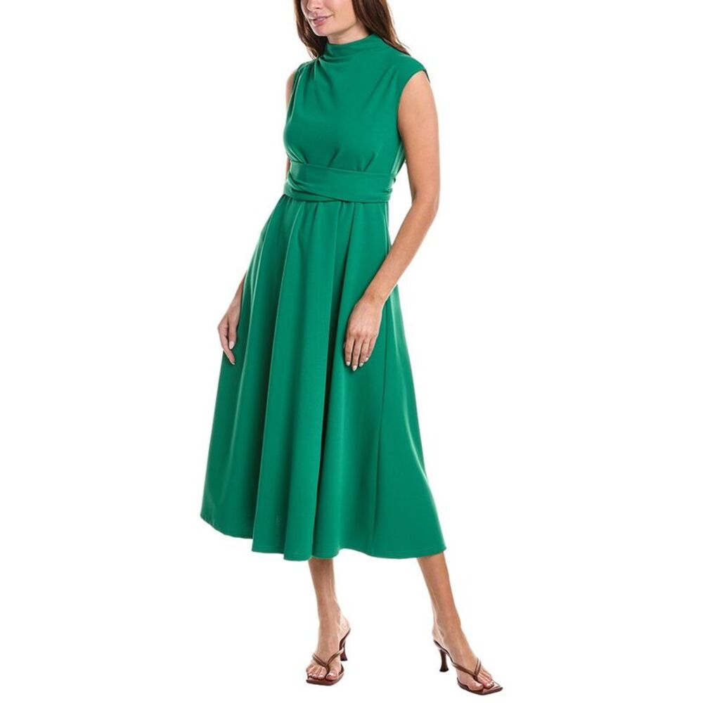 Gracia Womens  Front Tie Belt Mock Neck Midi Dress, Green